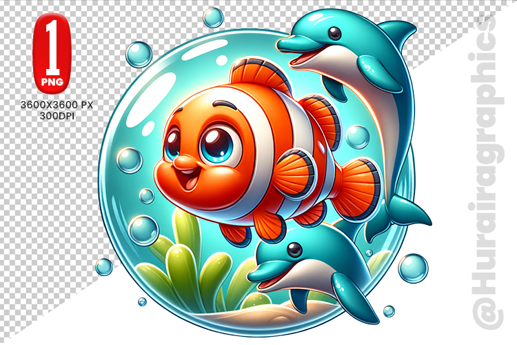 Cute Clown Fish Clipart - PNG File