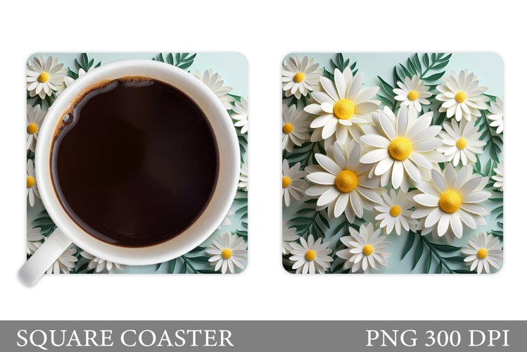 Daisy Flowers Coaster Design. Flowers Coaster Sublimation example image 1