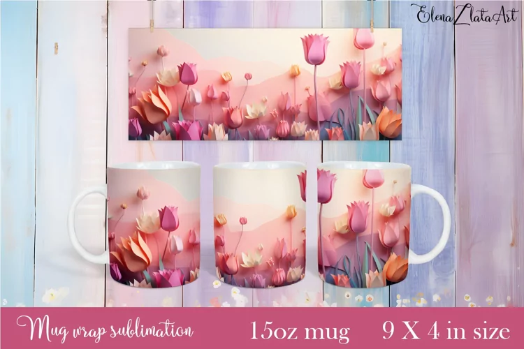 Flowers Mug Sublimation, Floral Design Mug