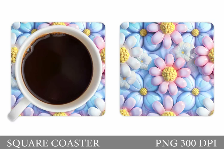 Daisy Flowers Coaster Design. 3D Floral Coaster Sublimation