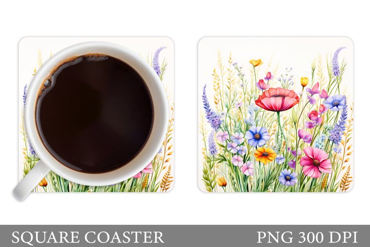 Wildflowers Coaster Design. Flowers Square Coaster