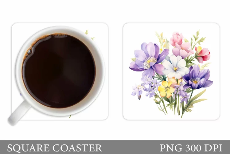 Flowers Coaster Sublimation. Wildflowers Coaster Design
