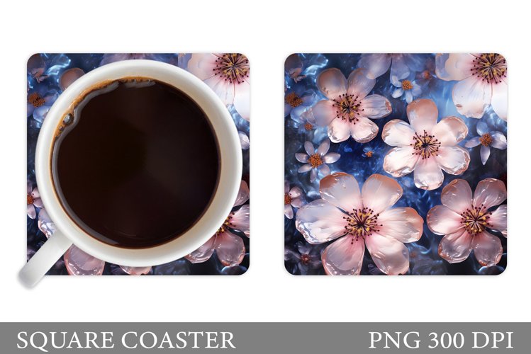 Flowers Coaster Sublimation. Square Coaster Flowers Design