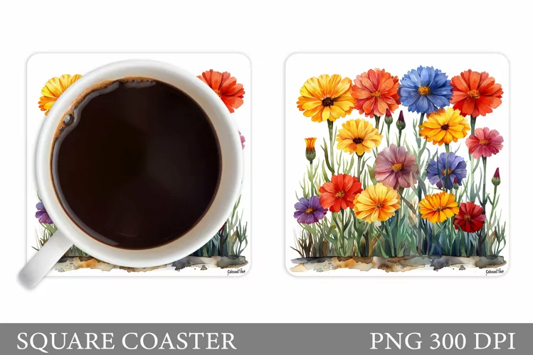 Flowers Coaster Sublimation. Floral Coaster Design