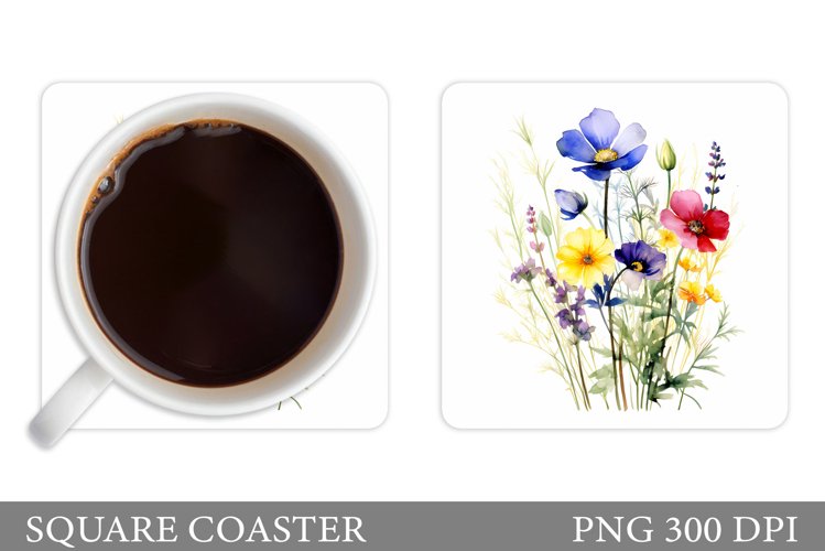 Wildflowers Coaster Design. Square Coaster Flowers Template example image 1