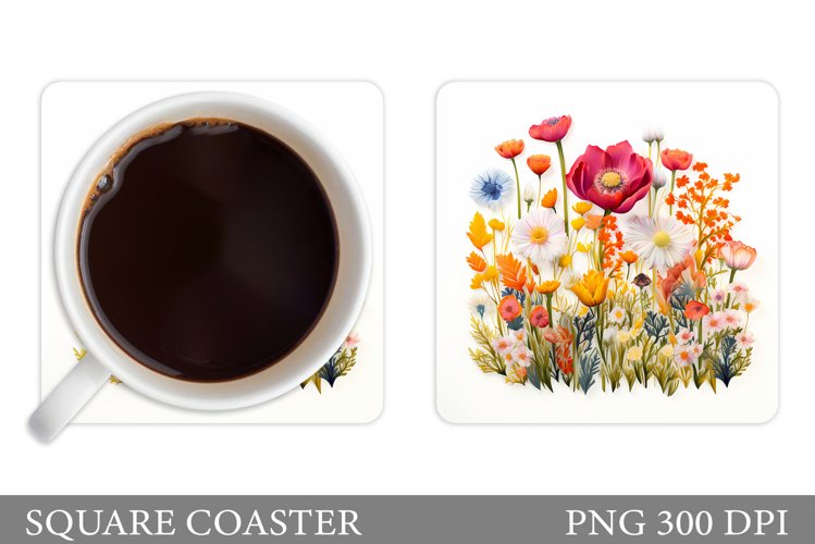 Wildflowers Coaster Sublimation. 3D Flowers Coaster Design