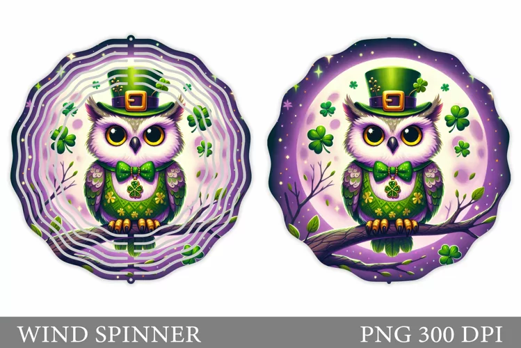 St Patrick Owl Wind Spinner. St Patrick Wind Spinner Design