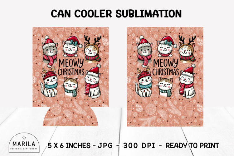 Christmas Cat Can Cooler Wrap | 12oz Sublimation #11