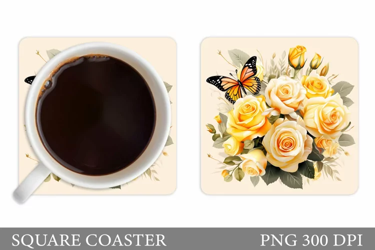 Butterfly Coaster Sublimation. Roses Coaster Design