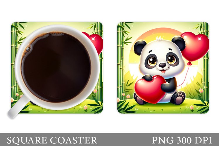 Cute Panda Coaster Sublimation. Valentines Panda Coaster example image 1