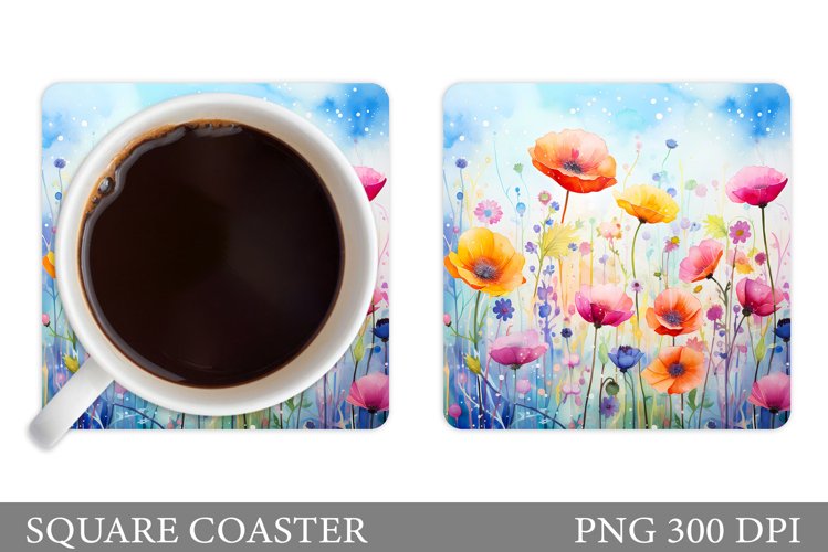 Flowers Coaster Sublimation. Wildflowers Coaster Design example image 1