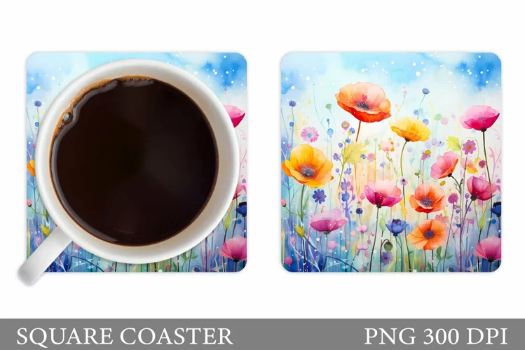 Flowers Coaster Sublimation. Wildflowers Coaster Design