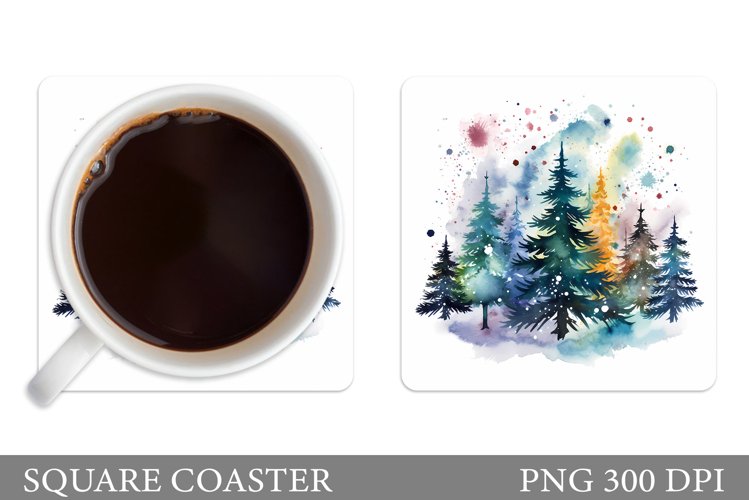 Watercolor Christmas Tree Coaster. Christmas Tree Coaster