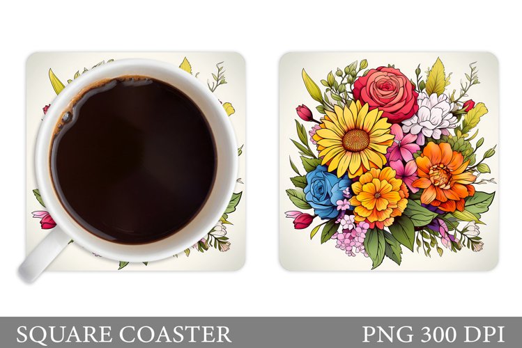 Flowers Square Coaster Sublimation. Flowers Coaster Design