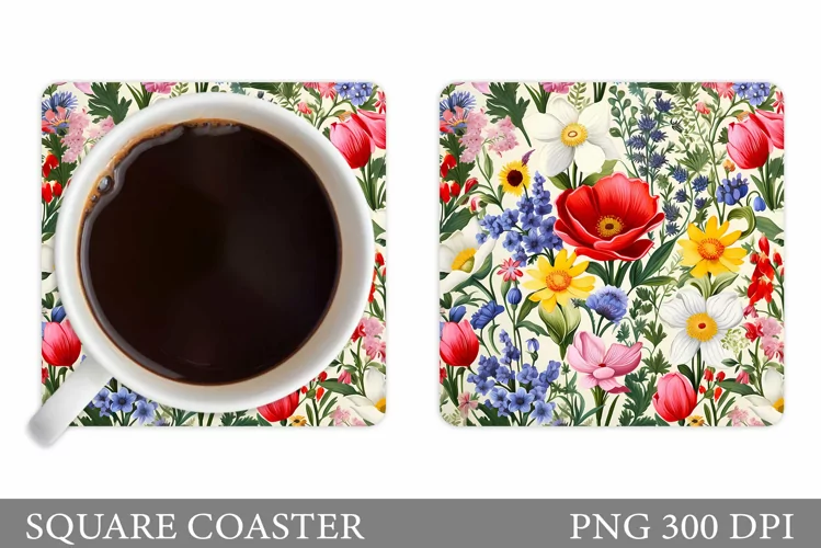Flowers Coaster Sublimation. Wildflowers Coaster Design