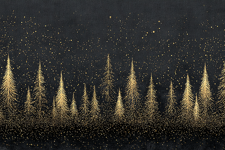 A serene winter landscape with golden trees under a dark sky