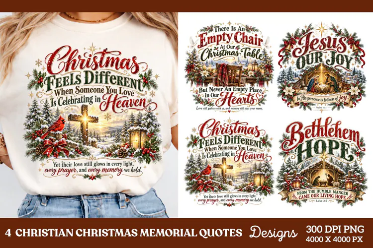 4 Christian Christmas PNG Designs, 4 Nativity Scripture PNG