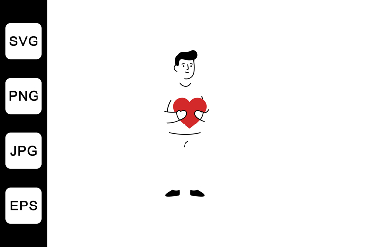 Man holding a heart symbol in minimal flat design vector ill