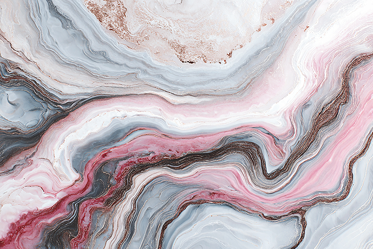 A marble pattern with swirling pink, gray, and white hues