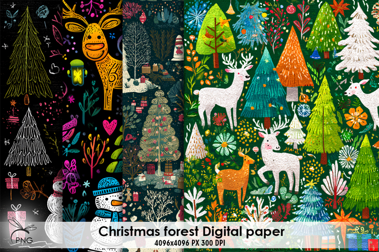 Christmas forest digital paper, background clipart