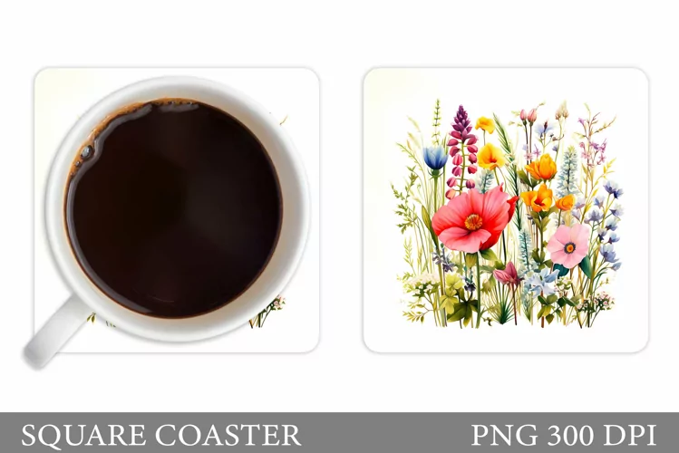 Flowers Coaster Sublimation. Wildflowers Coaster Design