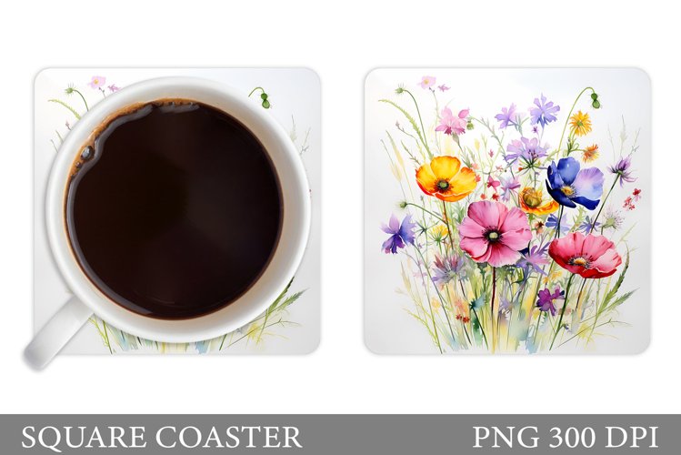 Wildflowers Coaster Design. Flowers Square Coaster example image 1