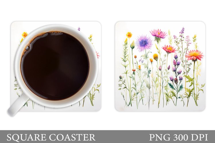 Flowers Coaster Sublimation. Wildflowers Coaster Design