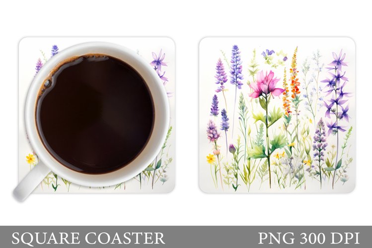 Wildflowers Coaster Design. Square Coaster Flowers Template