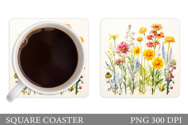 Flowers Coaster Sublimation. Wildflowers Coaster Design