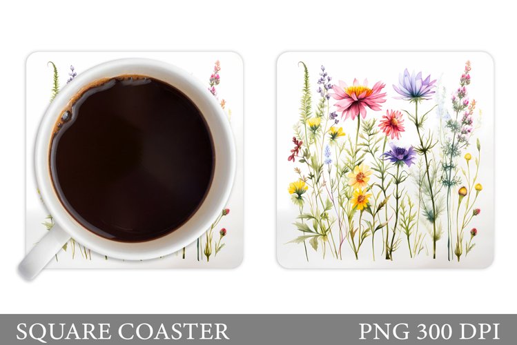Flowers Coaster Sublimation. Wildflowers Coaster Design