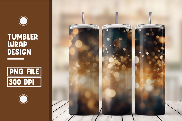 Golden Bokeh Lights Tumbler Wrap design