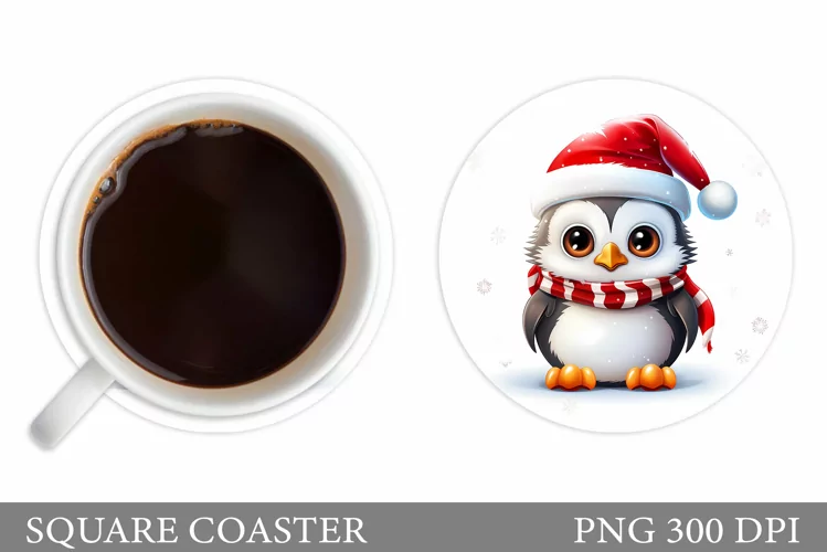 Christmas Penguin Coaster. Winter Penguin Coaster Design