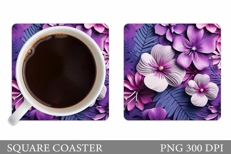 Flowers Coaster Design. Flowers Square Coaster Sublimation