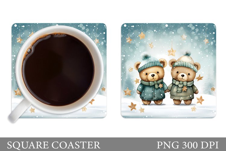 Winter Bears Coaster Sublimation. Cute Bears Coaster Design