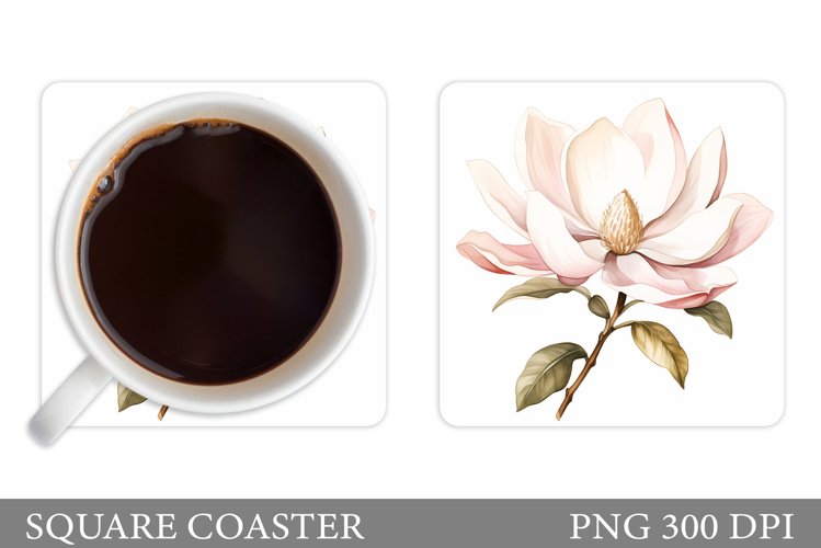 Flowers Magnolia Coaster Design. Square Coaster Flowers example image 1
