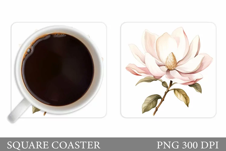 Flowers Magnolia Coaster Design. Square Coaster Flowers