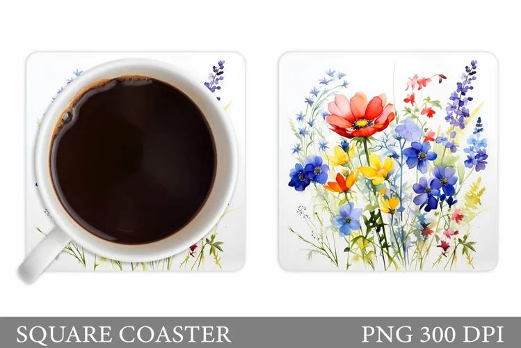 Flowers Coaster Design. Wildflowers Coaster Sublimation