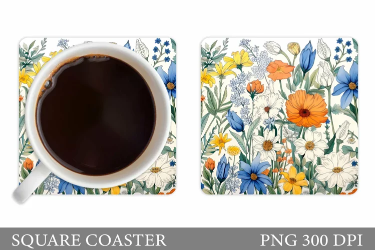 Wildflowers Coaster Design. Flowers Square Coaster