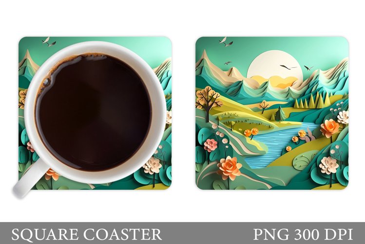 Spring Landscape Coaster Design. Flowers Spring Coaster