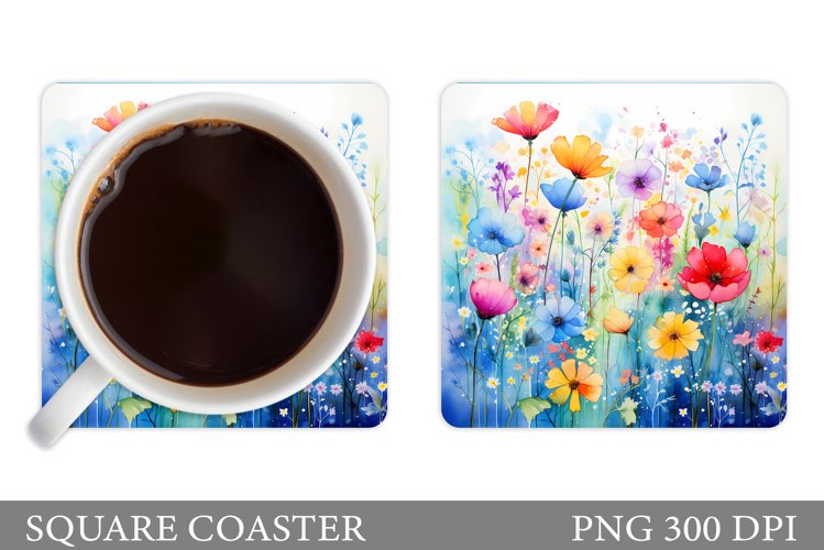 Wildflowers Coaster Design. Square Coaster Flowers Template