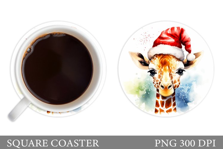 Christmas Giraffe Coaster. Cute Giraffe Round Coaster