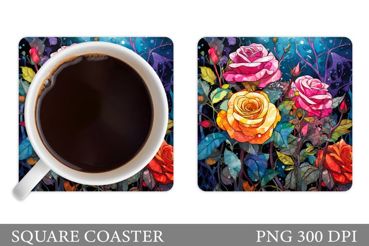Rose Coaster Sublimation. Flowers Square Coaster Design