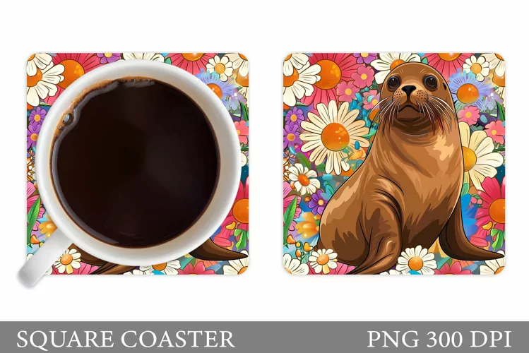 Seal Coaster Sublimation. Seal Square Coaster Design