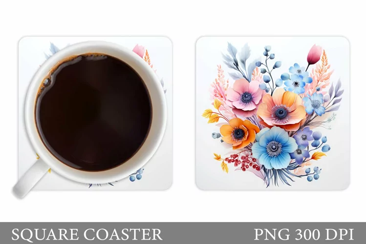 Flowers Coaster Sublimation. Floral Coaster Design