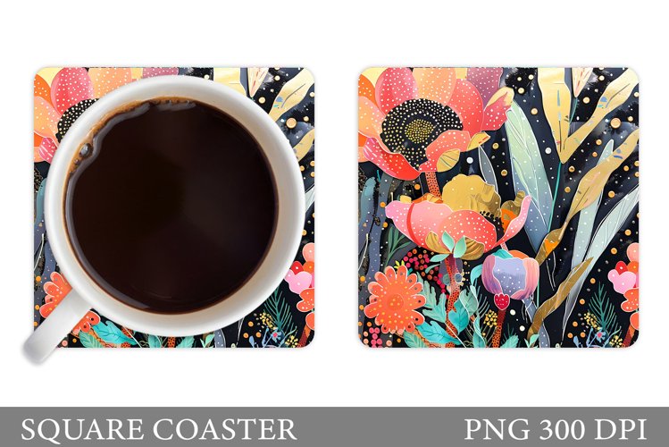 Flowers Coaster Sublimation. Square Coaster Flowers
