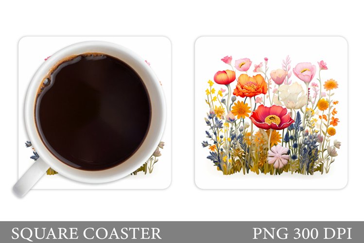 3D Flowers Coaster Design. Wildflowers Coaster Sublimation