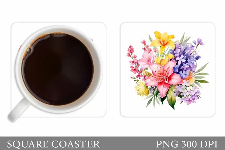 Flowers Coaster Design. Flowers Square Coaster Sublimation