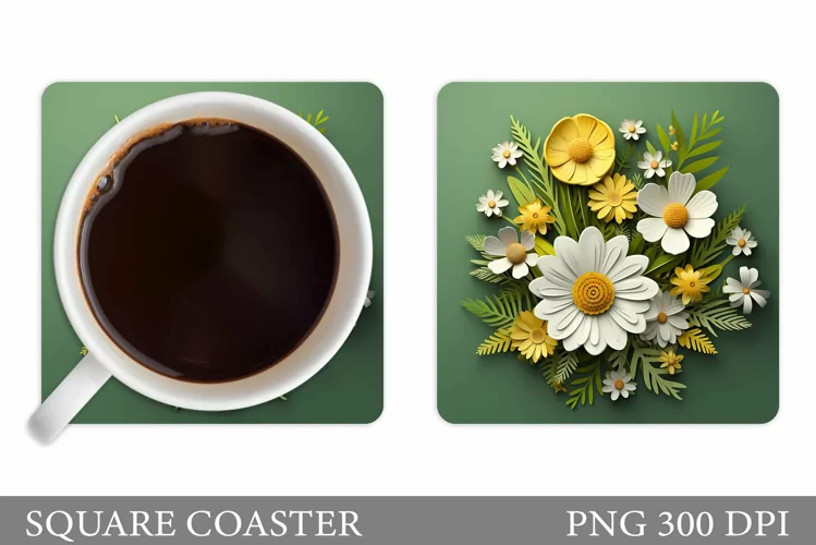 3D Flowers Coaster Design. Floral Coaster Sublimation
