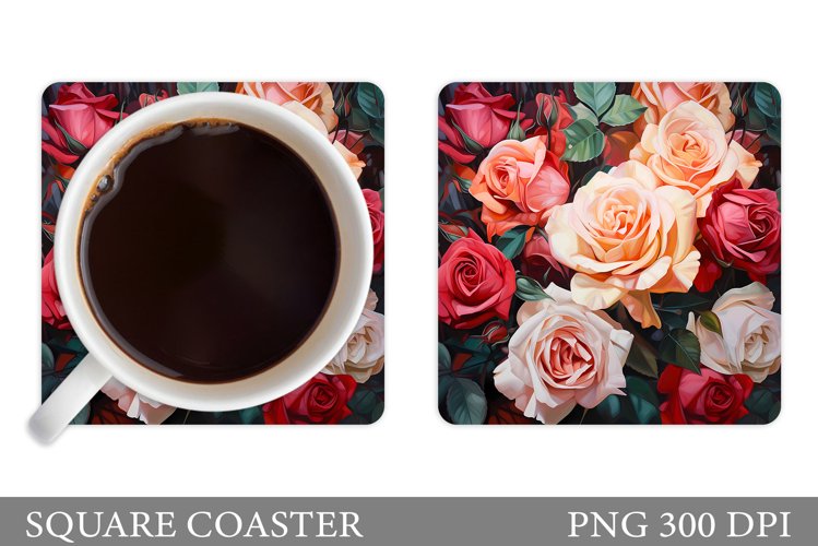 Roses Coaster Sublimation. Flowers Coaster Design