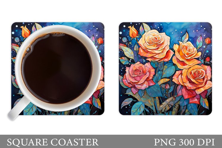 Roses Coaster Sublimation. Flowers Square Coaster Design